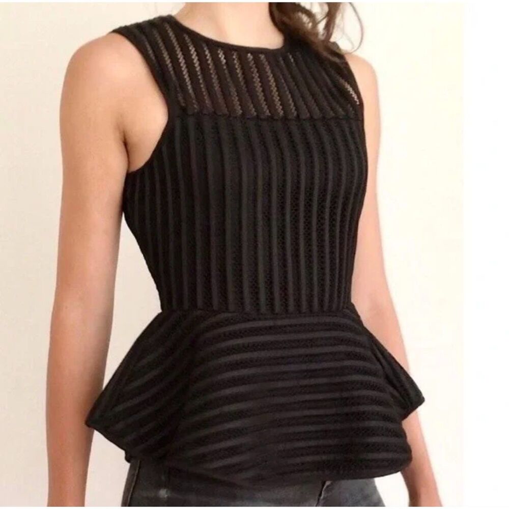 ANTHROPOLOGIE HD in Paris Black Mesh Peplum Top, Sz S